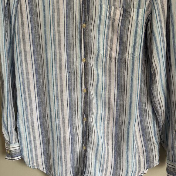 GAP Women's 100% Linen Top Size Small Striped Beachy Coastal Scandi Girl Blue - Picture 5 of 13